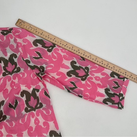 Talbots Popover Top Women’s S Pink Ikat Print Beachy Vacation Cotton 3/4 Slv NWD - Picture 9 of 12